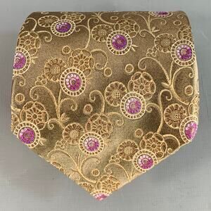 ERMENEGILDO ZEGNA Purple Taupe Abstract Floral Silk Tie